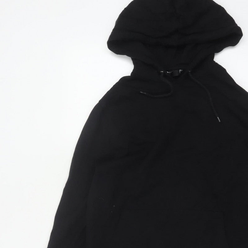 ASOS Design Men Black S Pullover Hoodie Drawstring Pocket Cotton