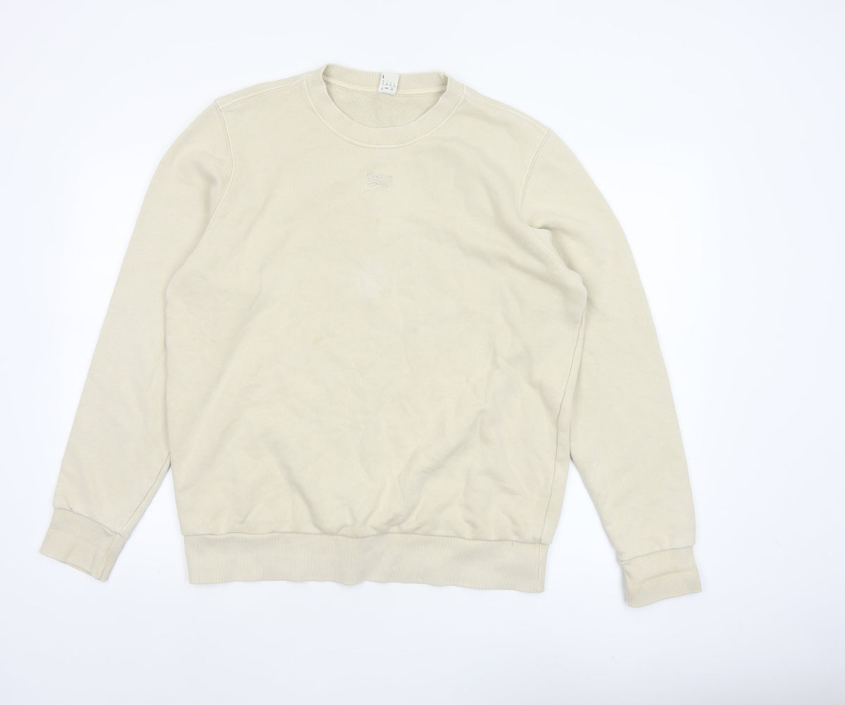 Reebok Men’s Ivory L Crew Neck Logo Pullover Sweatshirt