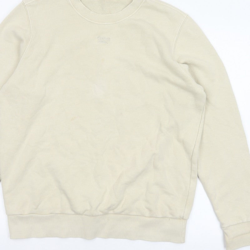 Reebok Men’s Ivory L Crew Neck Logo Pullover Sweatshirt