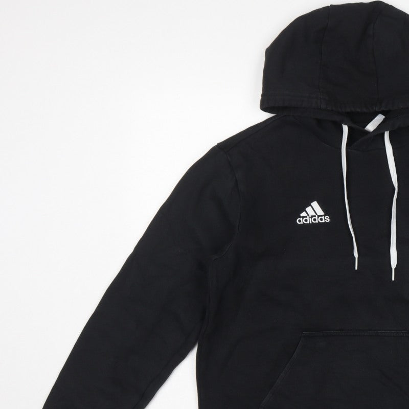 adidas Men’s Black S Pullover Hoodie Logo Drawstring Sports