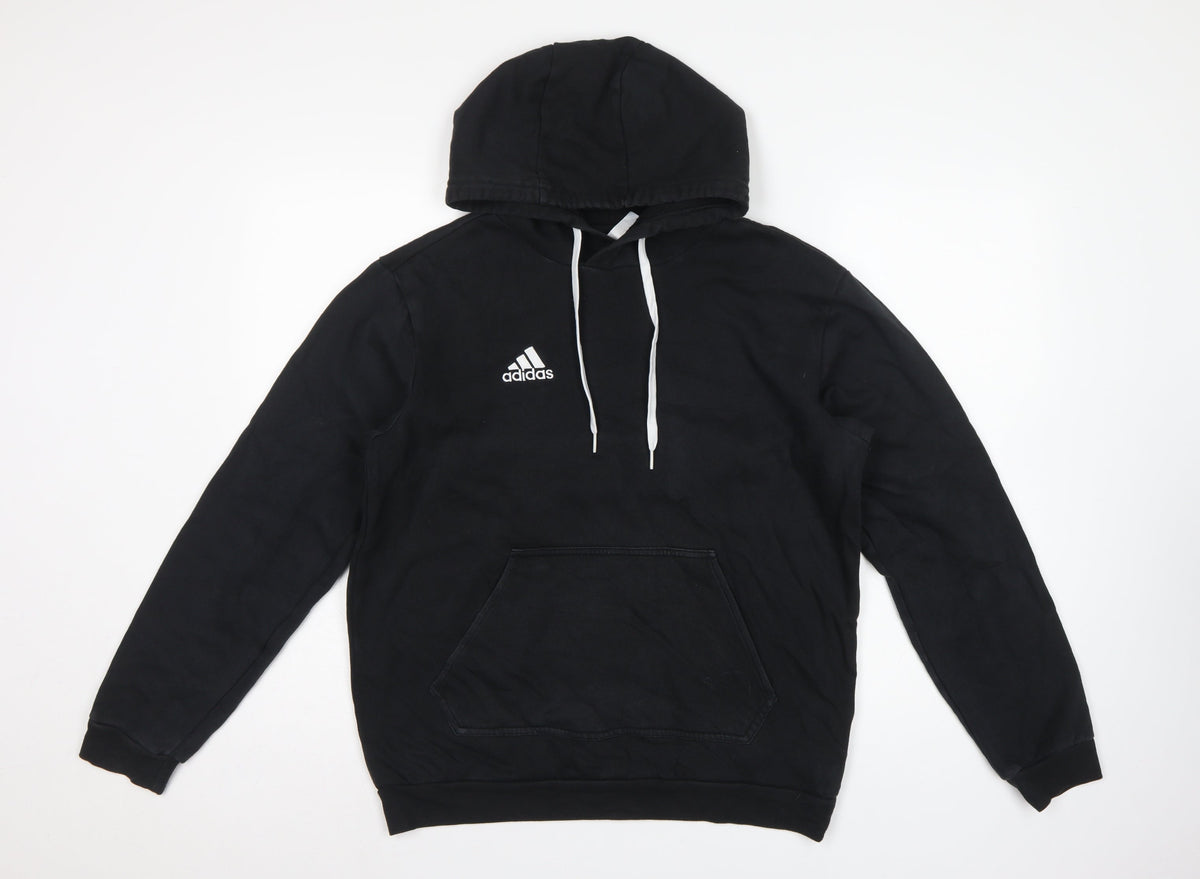 adidas Men’s Black S Pullover Hoodie Logo Drawstring Sports