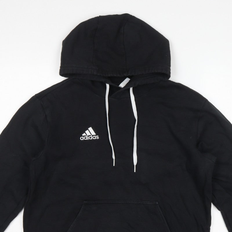 adidas Men’s Black S Pullover Hoodie Logo Drawstring Sports