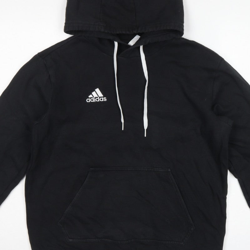 adidas Men’s Black S Pullover Hoodie Logo Drawstring Sports