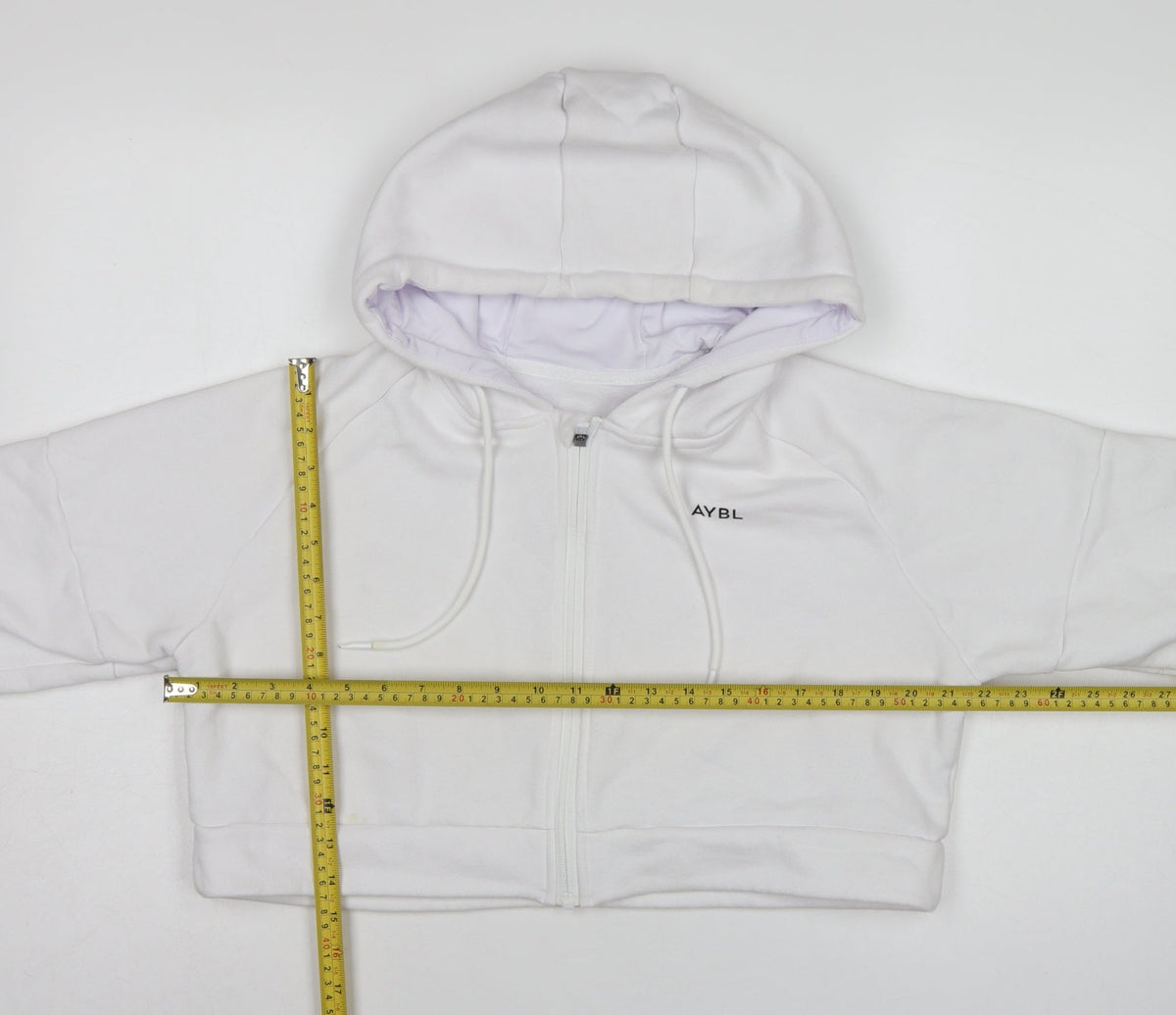 AYBL Women White Large Full Zip Hooded Cropped Hoodie Cotton Blend