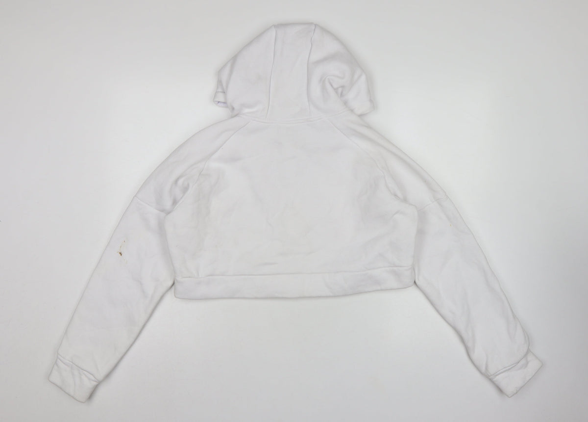 AYBL Women White Large Full Zip Hooded Cropped Hoodie Cotton Blend