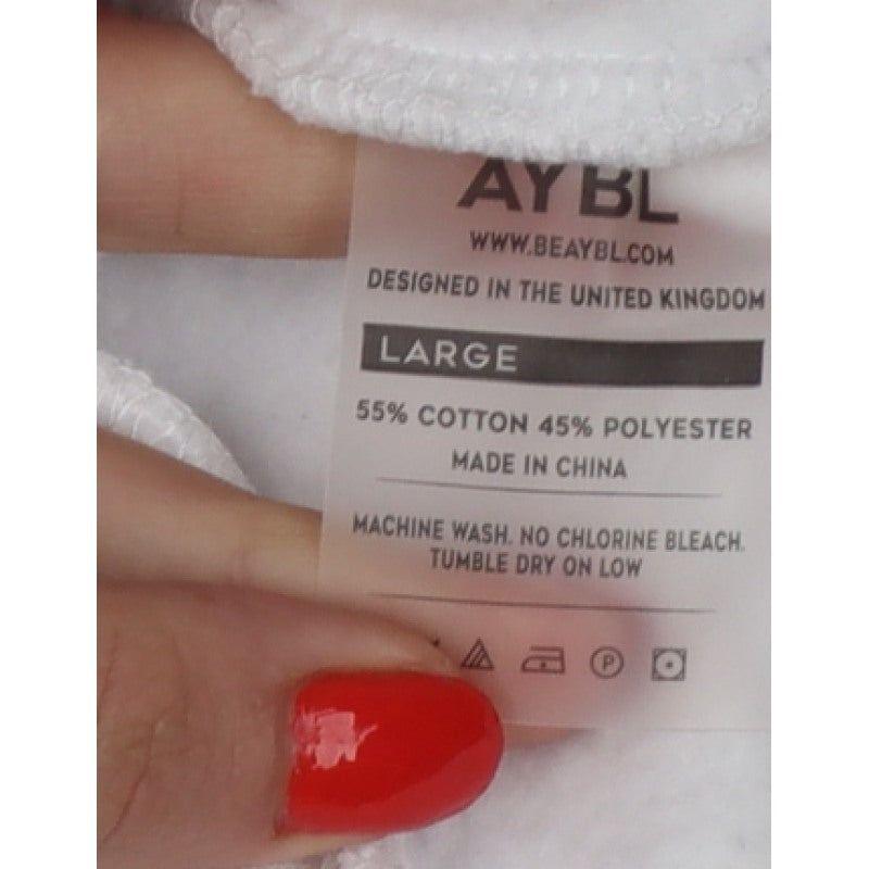 AYBL Women White Large Full Zip Hooded Cropped Hoodie Cotton Blend