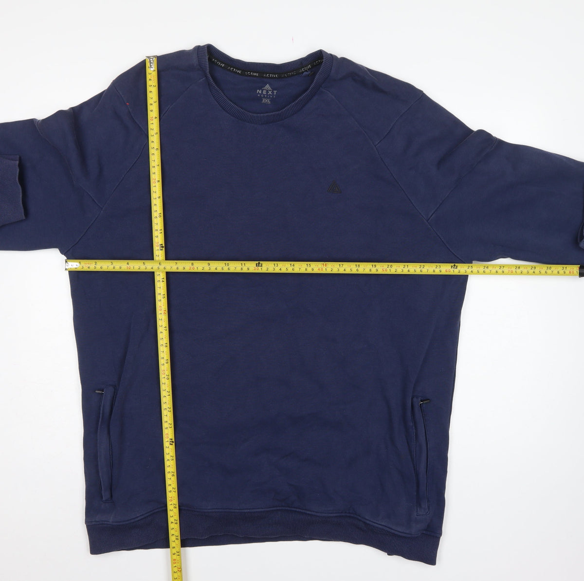 Next Active Men’s Blue 2XL Crew Neck Pullover Sweatshirt Zip Pockets