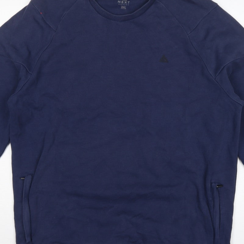 Next Active Men’s Blue 2XL Crew Neck Pullover Sweatshirt Zip Pockets