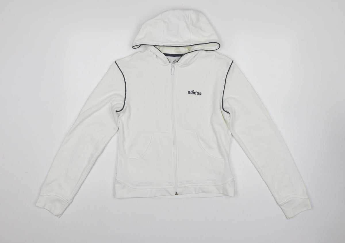 Adidas Women’s White UK 12 Full Zip Hooded Fleece Hoodie