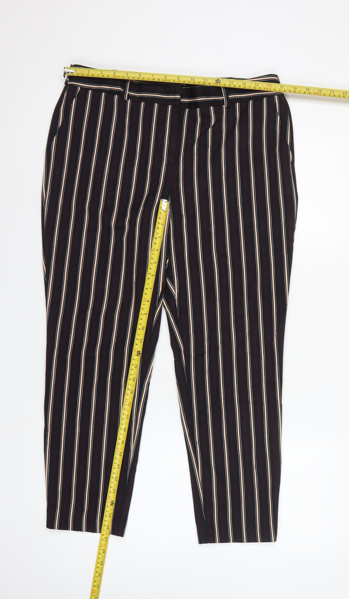 Dorothy Perkins Women Black Stripe UK 14 Tapered Smart Trousers