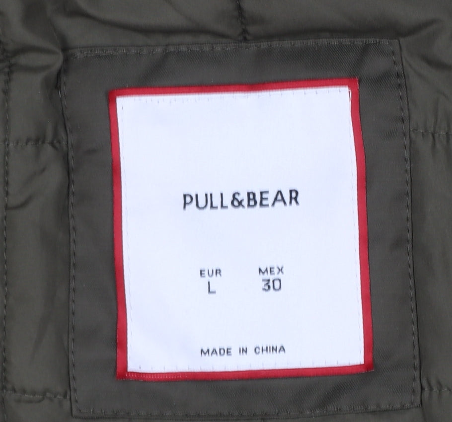 Pull&Bear Women’s Khaki L Parka Faux Fur Hood Padded Winter Coat