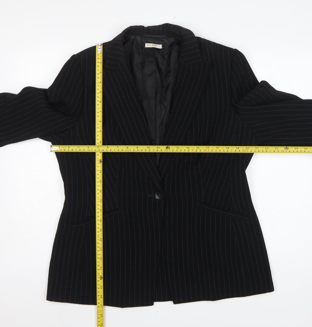 Planet Women Black Pinstripe Blazer UK 16 Tailored Lined Work Jacket