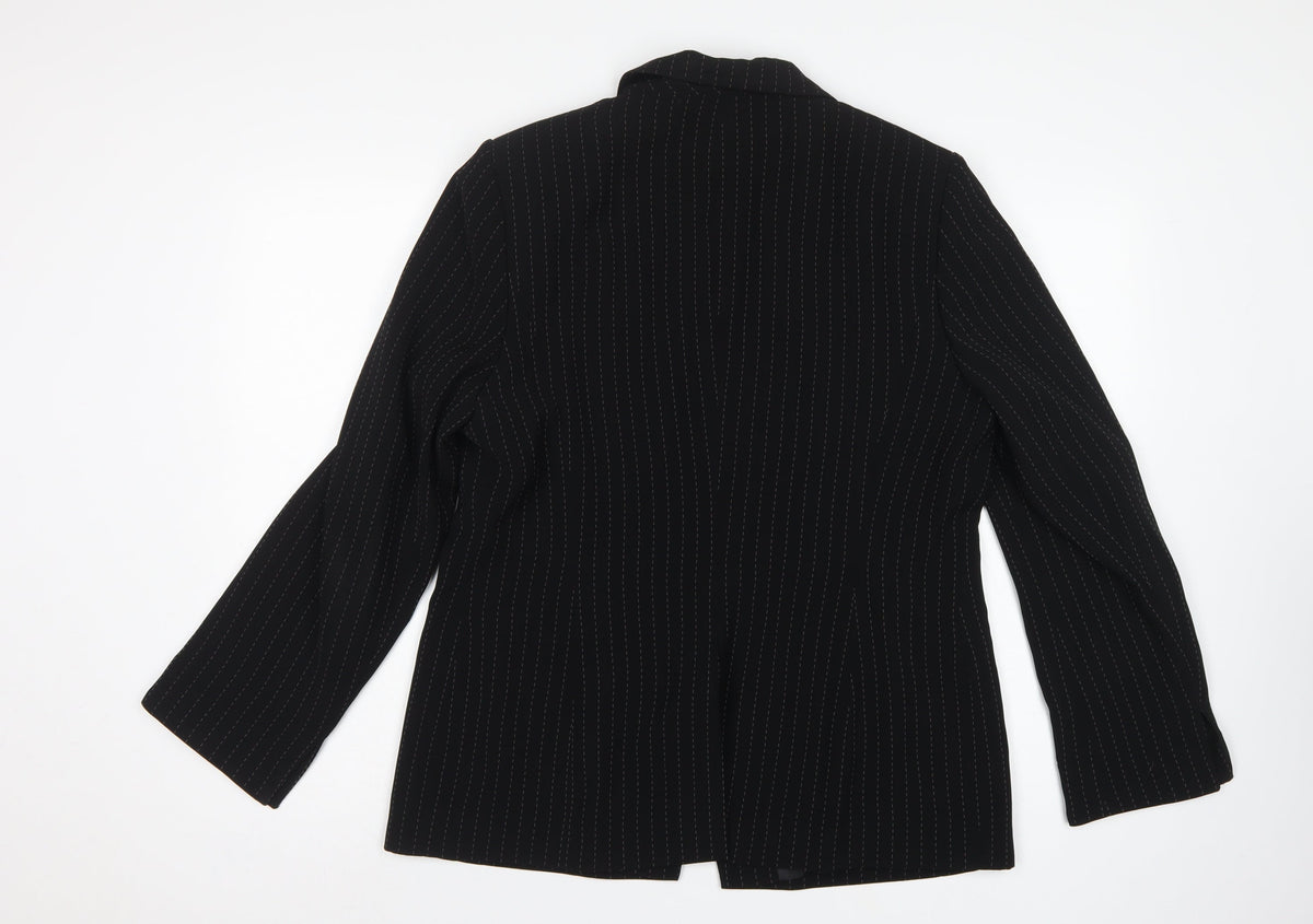 Planet Women Black Pinstripe Blazer UK 16 Tailored Lined Work Jacket
