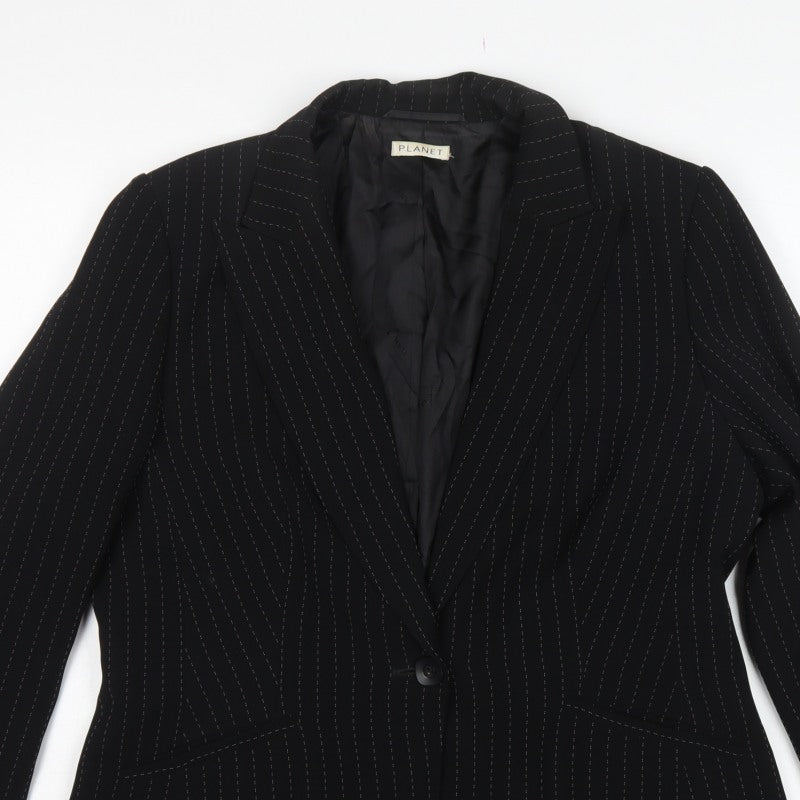 Planet Women Black Pinstripe Blazer UK 16 Tailored Lined Work Jacket