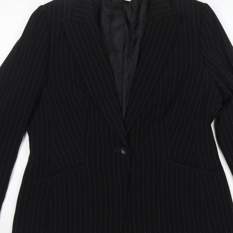 Planet Women Black Pinstripe Blazer UK 16 Tailored Lined Work Jacket