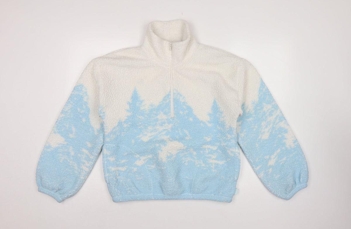 Gilly Hicks Women’s Blue White Sherpa 1/2 Zip Fleece Sweatshirt S