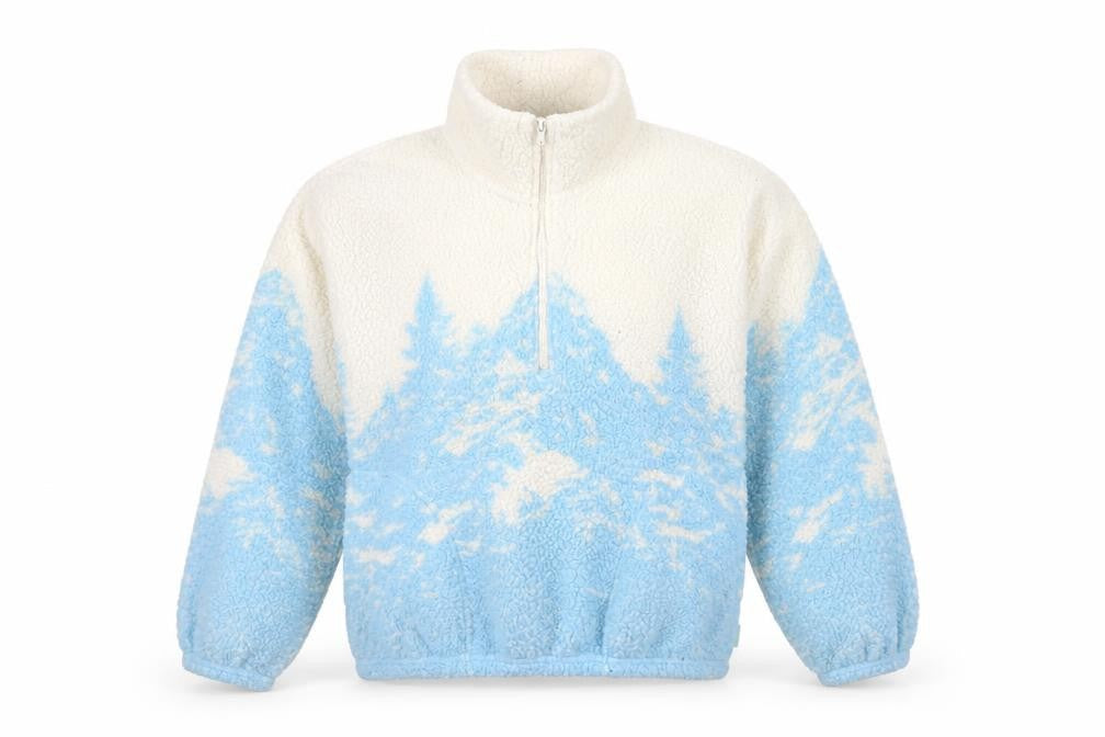 Gilly Hicks Women’s Blue White Sherpa 1/2 Zip Fleece Sweatshirt S