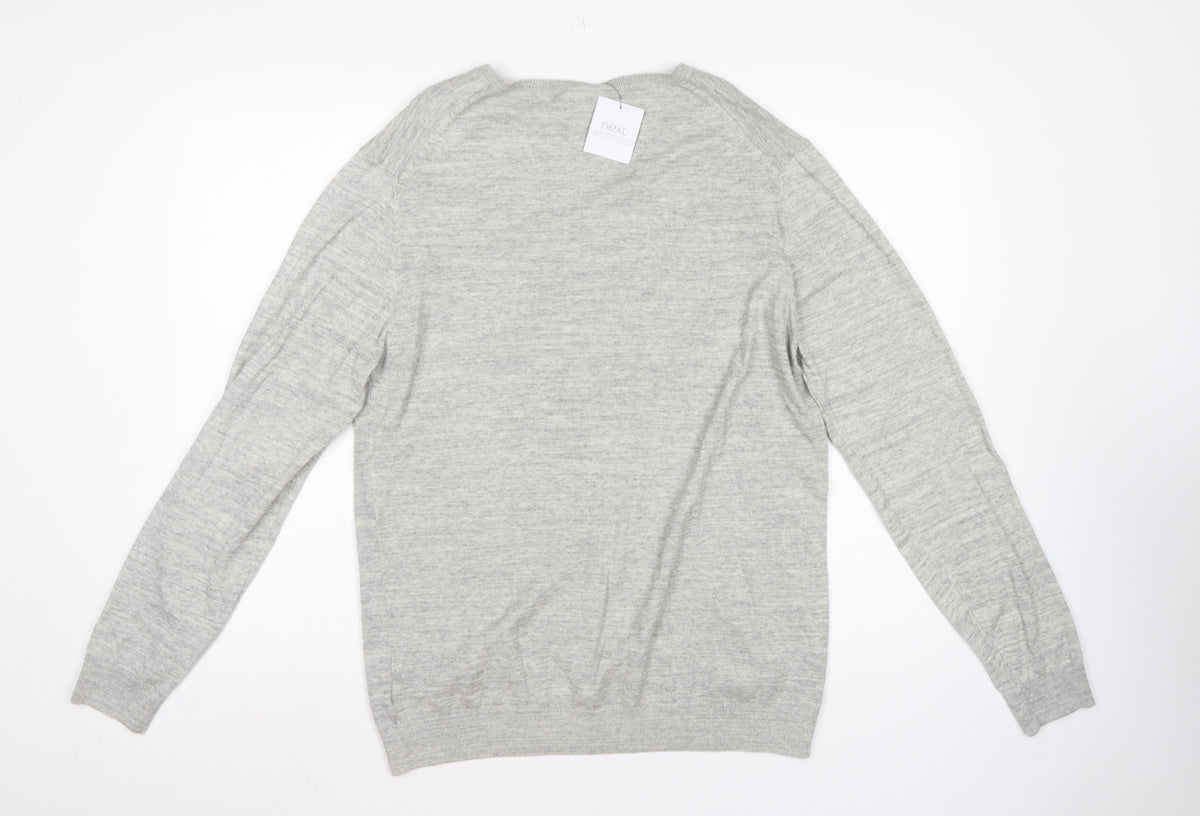 Next Men’s Grey Large V-Neck Fine Knit Cotton Blend Pullover Jumper