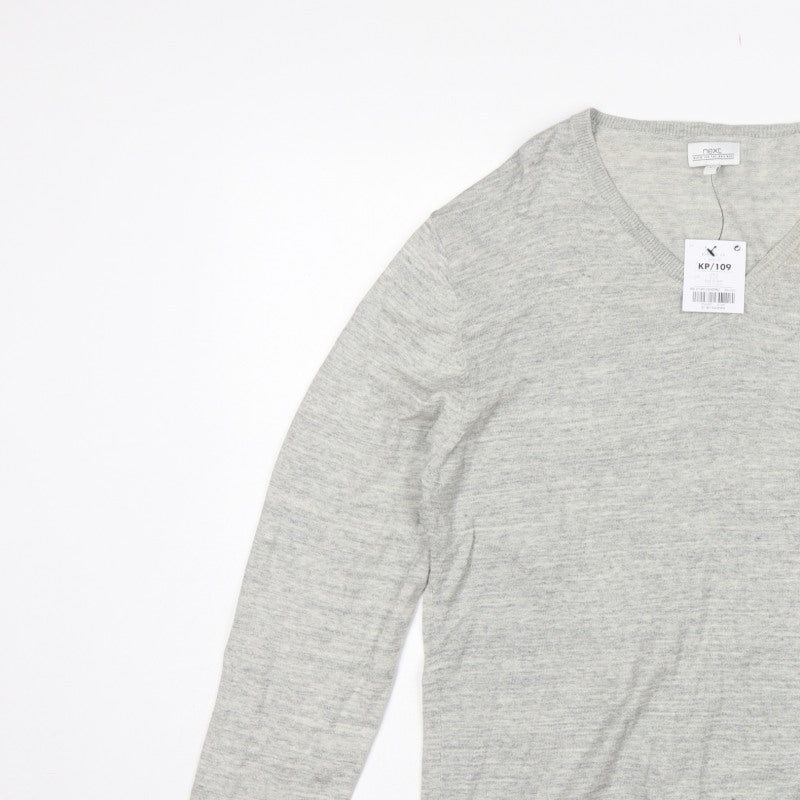 Next Men’s Grey Large V-Neck Fine Knit Cotton Blend Pullover Jumper