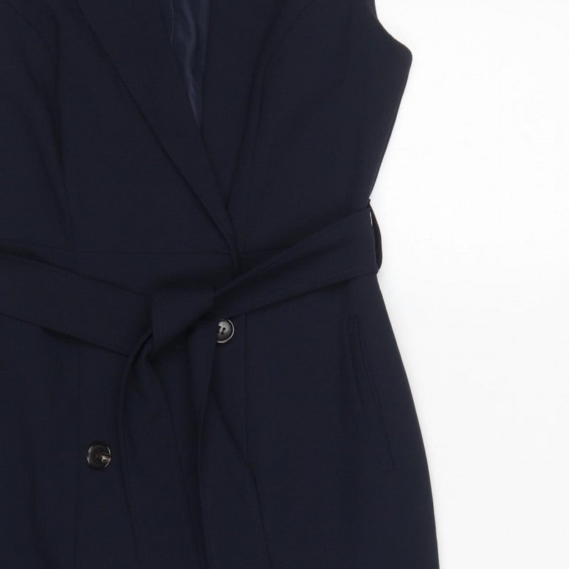 Dorothy Perkins Women Blue UK 8 Sleeveless Belted Jacket Dress