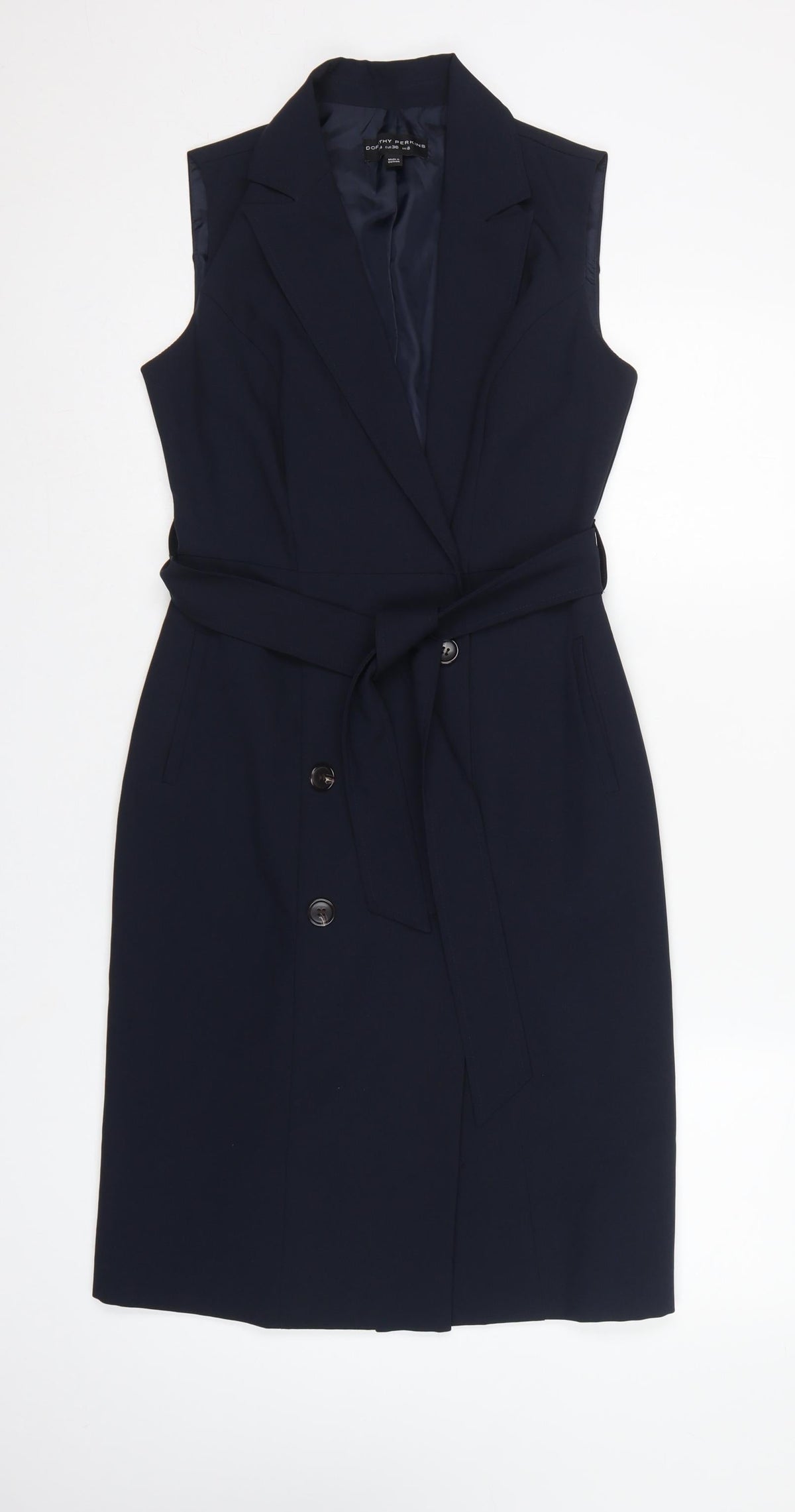 Dorothy Perkins Women Blue UK 8 Sleeveless Belted Jacket Dress