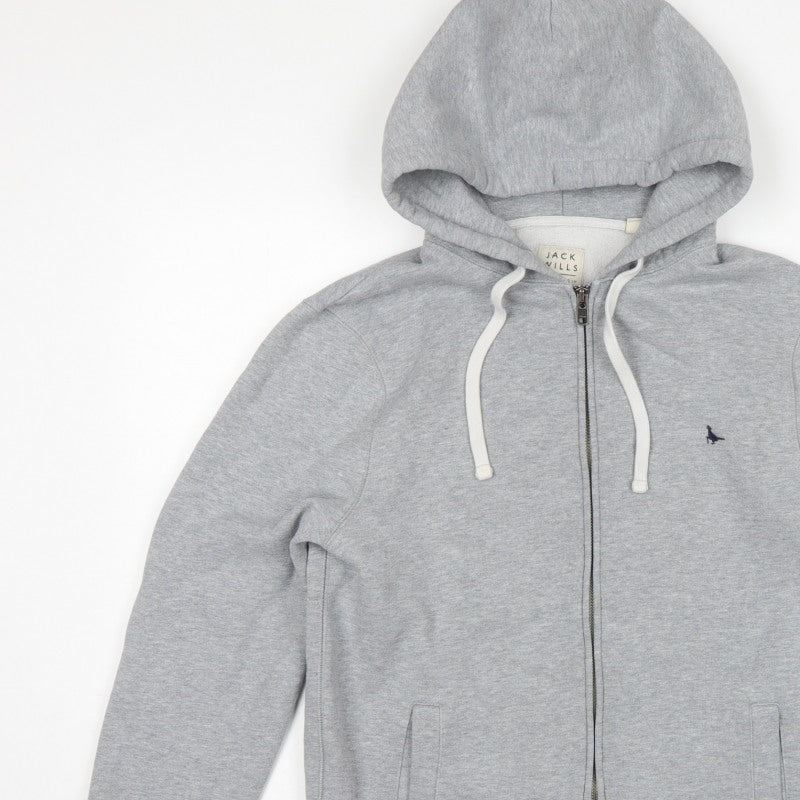 Jack Wills Men Grey M Full Zip Hooded Logo Fleece Hoodie