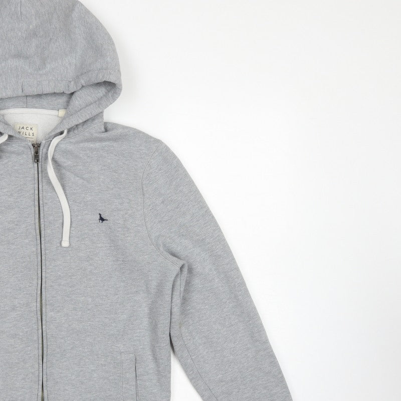 Jack Wills Men Grey M Full Zip Hooded Logo Fleece Hoodie