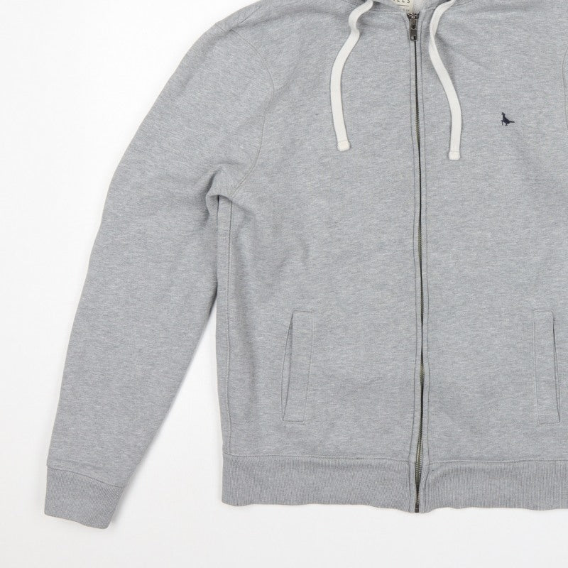 Jack Wills Men Grey M Full Zip Hooded Logo Fleece Hoodie