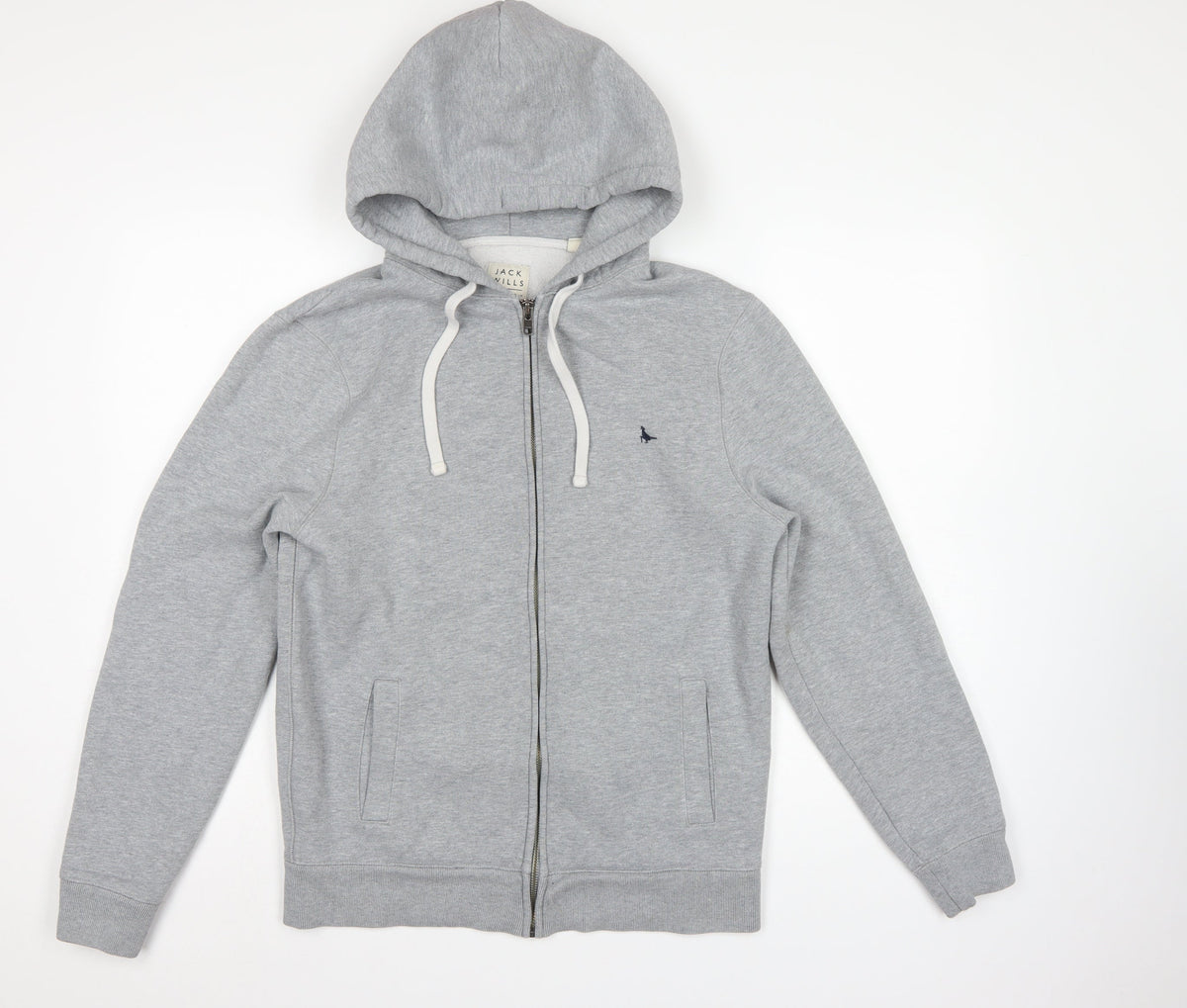 Jack Wills Men Grey M Full Zip Hooded Logo Fleece Hoodie