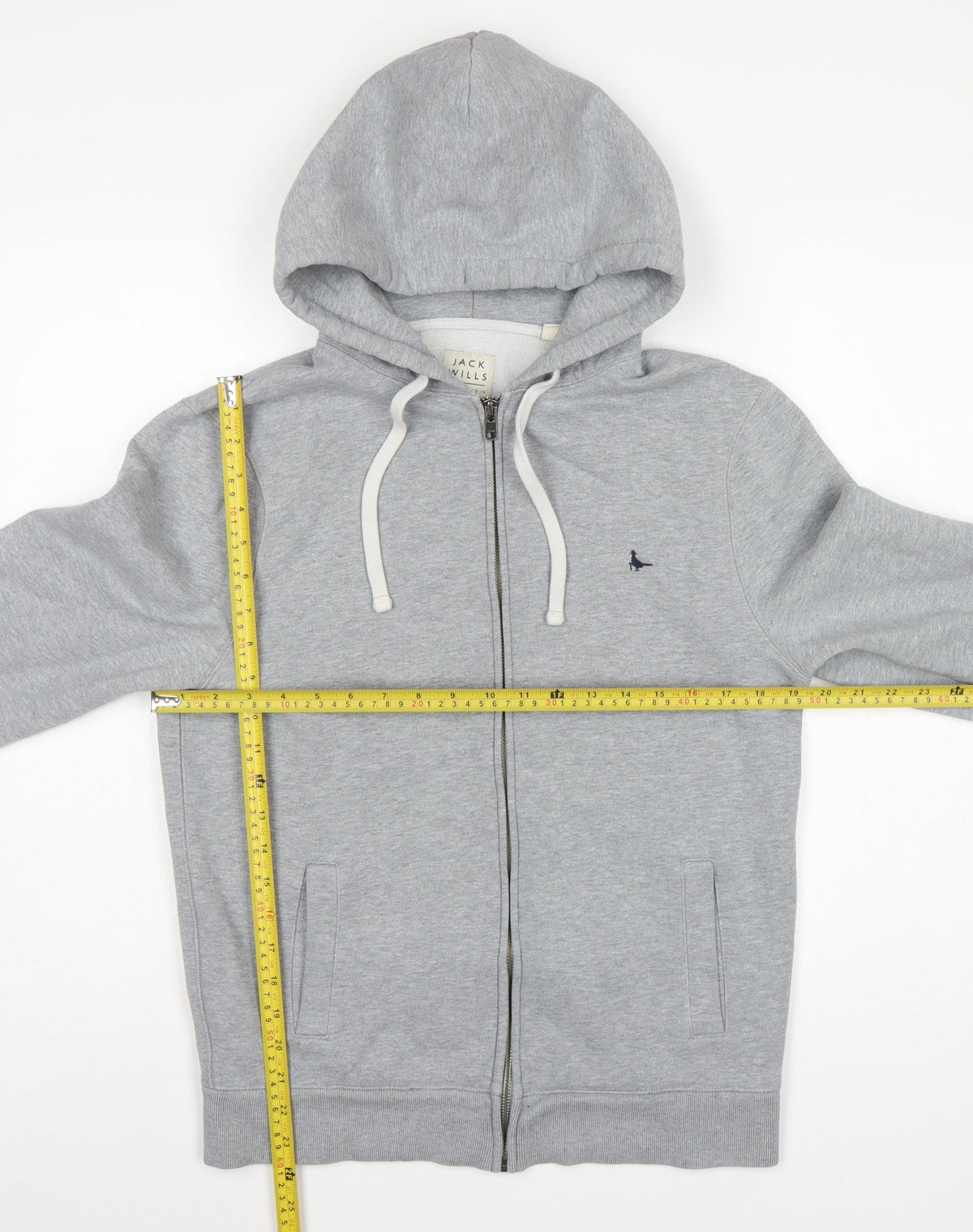 Jack Wills Men Grey M Full Zip Hooded Logo Fleece Hoodie