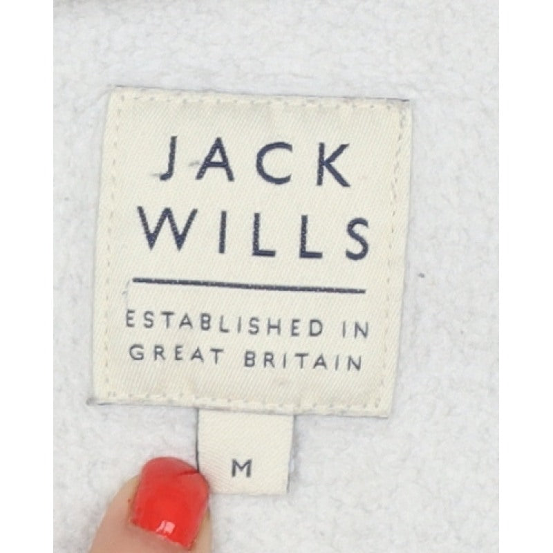 Jack Wills Men Grey M Full Zip Hooded Logo Fleece Hoodie