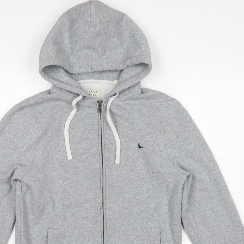 Jack Wills Men Grey M Full Zip Hooded Logo Fleece Hoodie