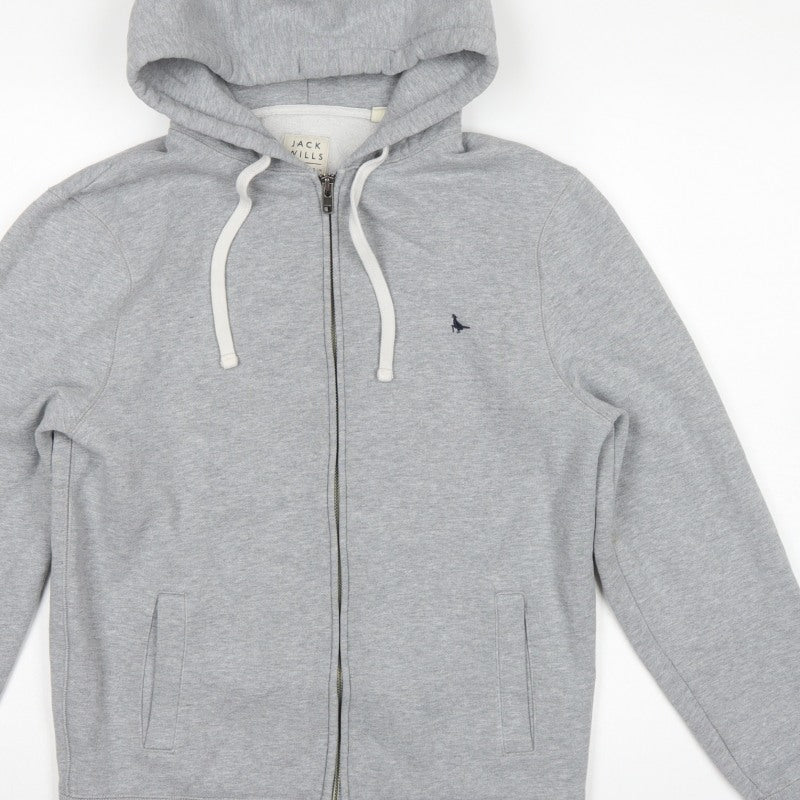 Jack Wills Men Grey M Full Zip Hooded Logo Fleece Hoodie