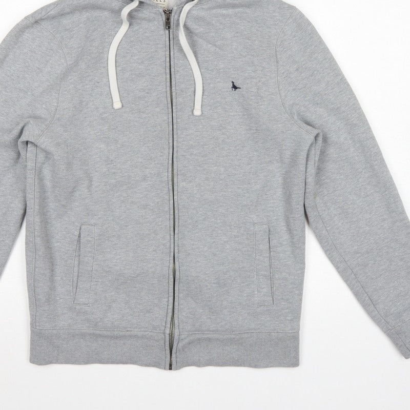 Jack Wills Men Grey M Full Zip Hooded Logo Fleece Hoodie