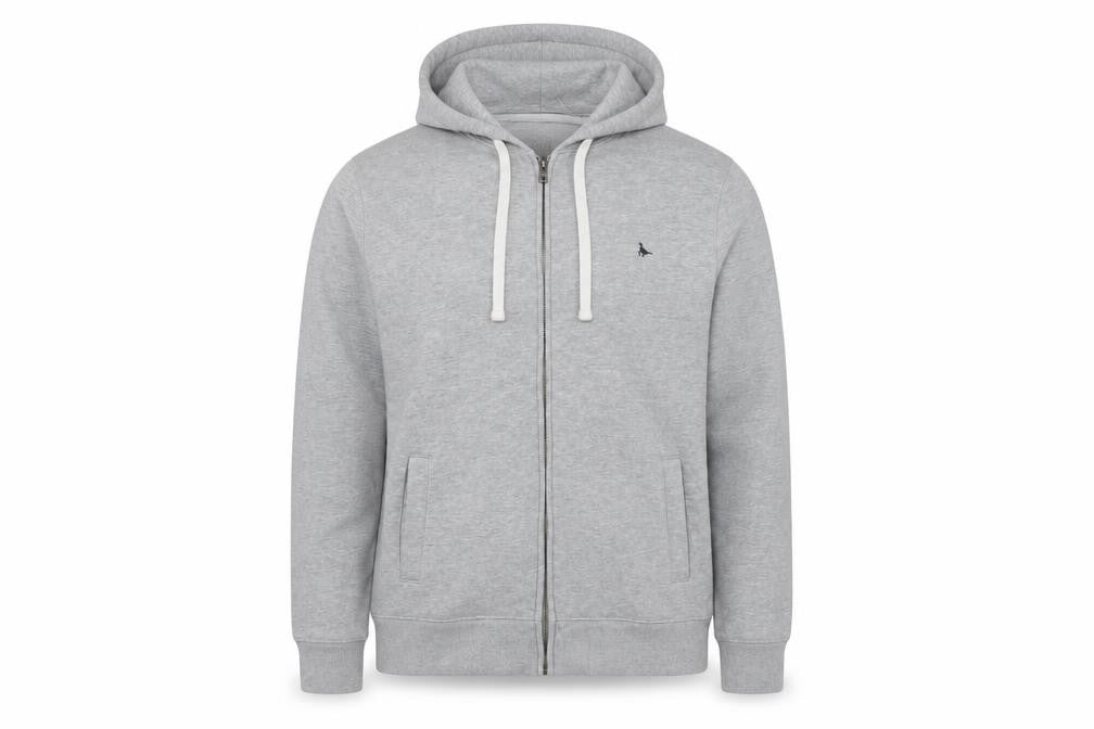 Jack Wills Men Grey M Full Zip Hooded Logo Fleece Hoodie