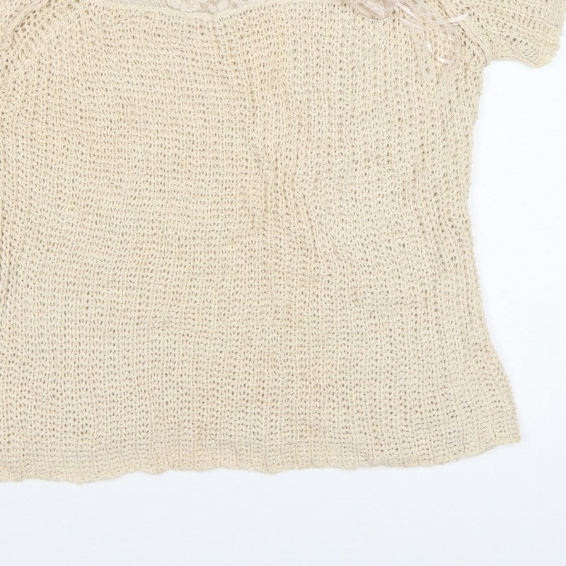 Stephan V Women’s Beige XL V-Neck Beaded Open-Knit Jumper