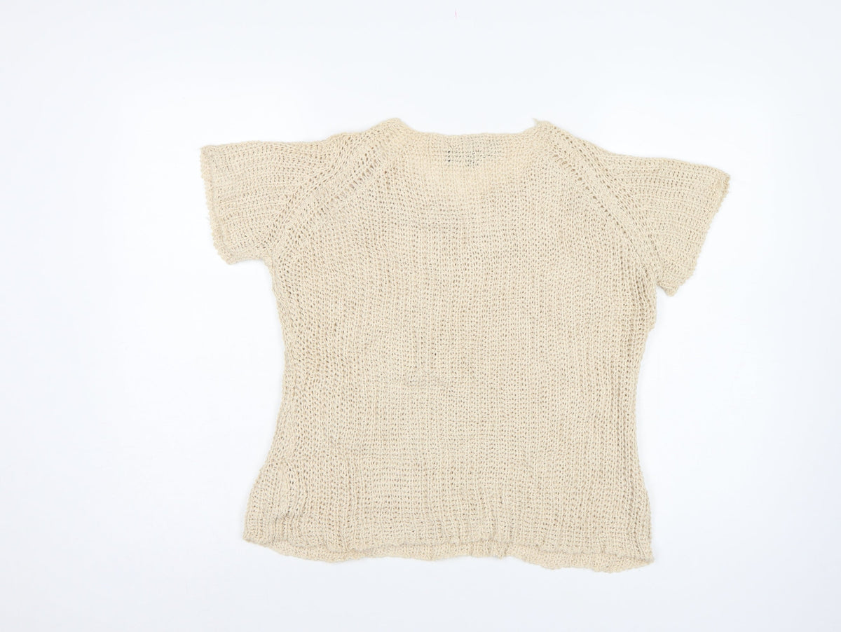 Stephan V Women’s Beige XL V-Neck Beaded Open-Knit Jumper