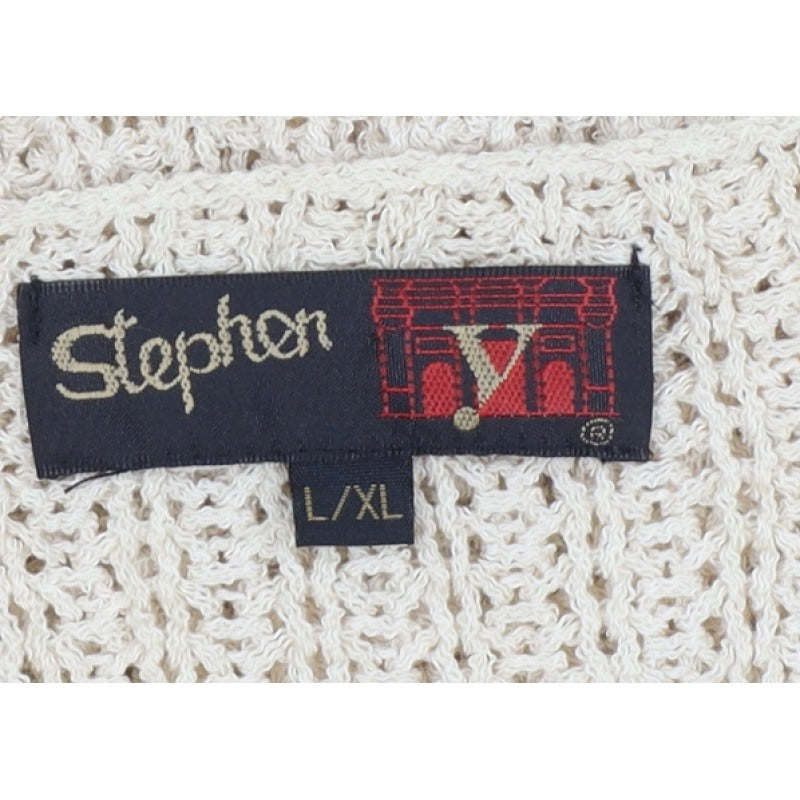 Stephan V Women’s Beige XL V-Neck Beaded Open-Knit Jumper