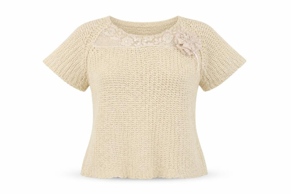 Stephan V Women’s Beige XL V-Neck Beaded Open-Knit Jumper