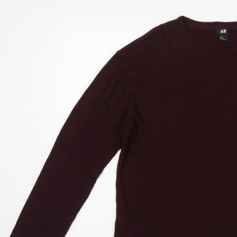 H&M Men's Brown M Crew Neck Fine Knit Acrylic Pullover Jumper