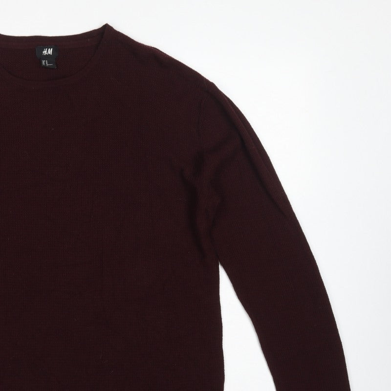 H&M Men's Brown M Crew Neck Fine Knit Acrylic Pullover Jumper