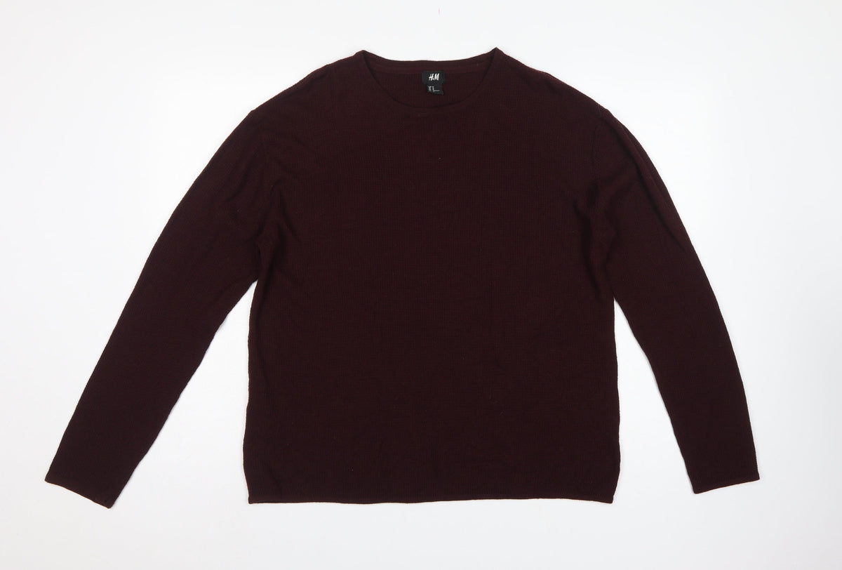 H&M Men's Brown M Crew Neck Fine Knit Acrylic Pullover Jumper