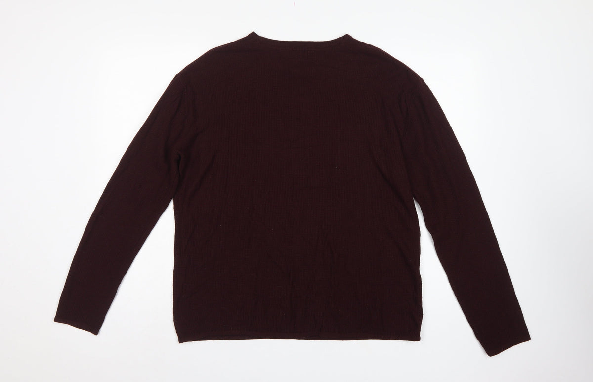 H&M Men's Brown M Crew Neck Fine Knit Acrylic Pullover Jumper