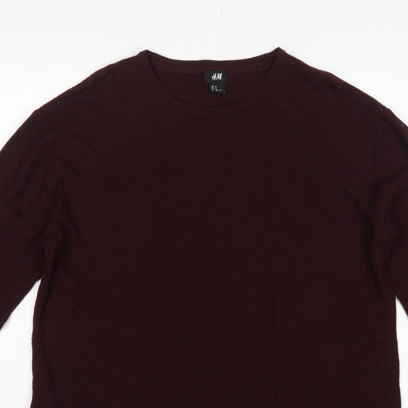 H&M Men's Brown M Crew Neck Fine Knit Acrylic Pullover Jumper