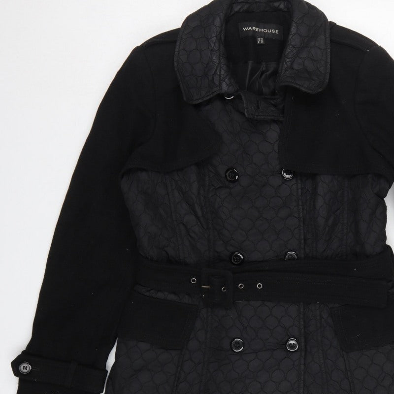 Warehouse Women’s Black UK 14 Quilted Belted Trench Coat