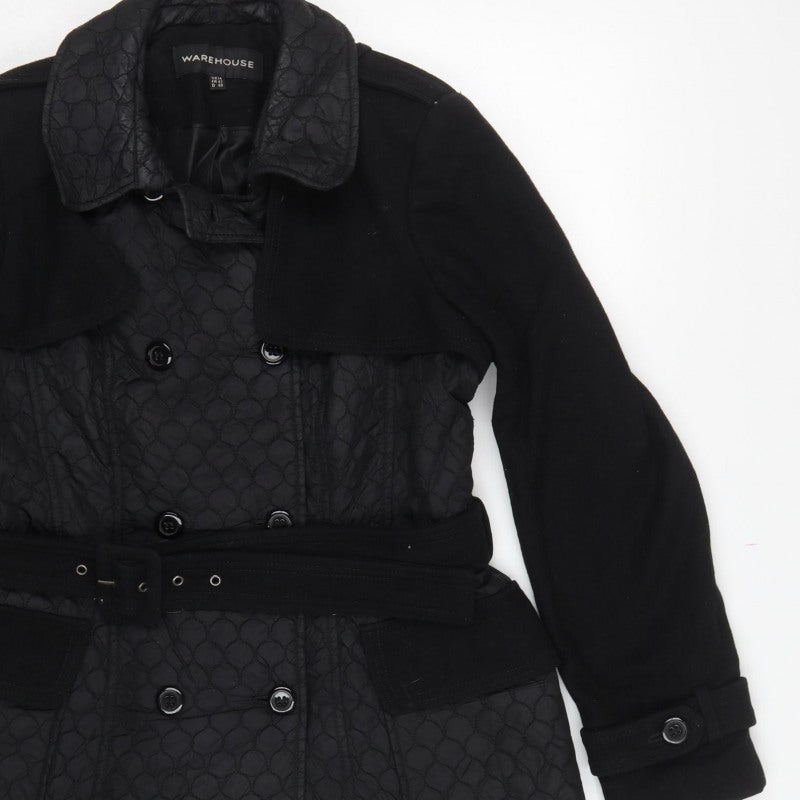 Warehouse Women’s Black UK 14 Quilted Belted Trench Coat