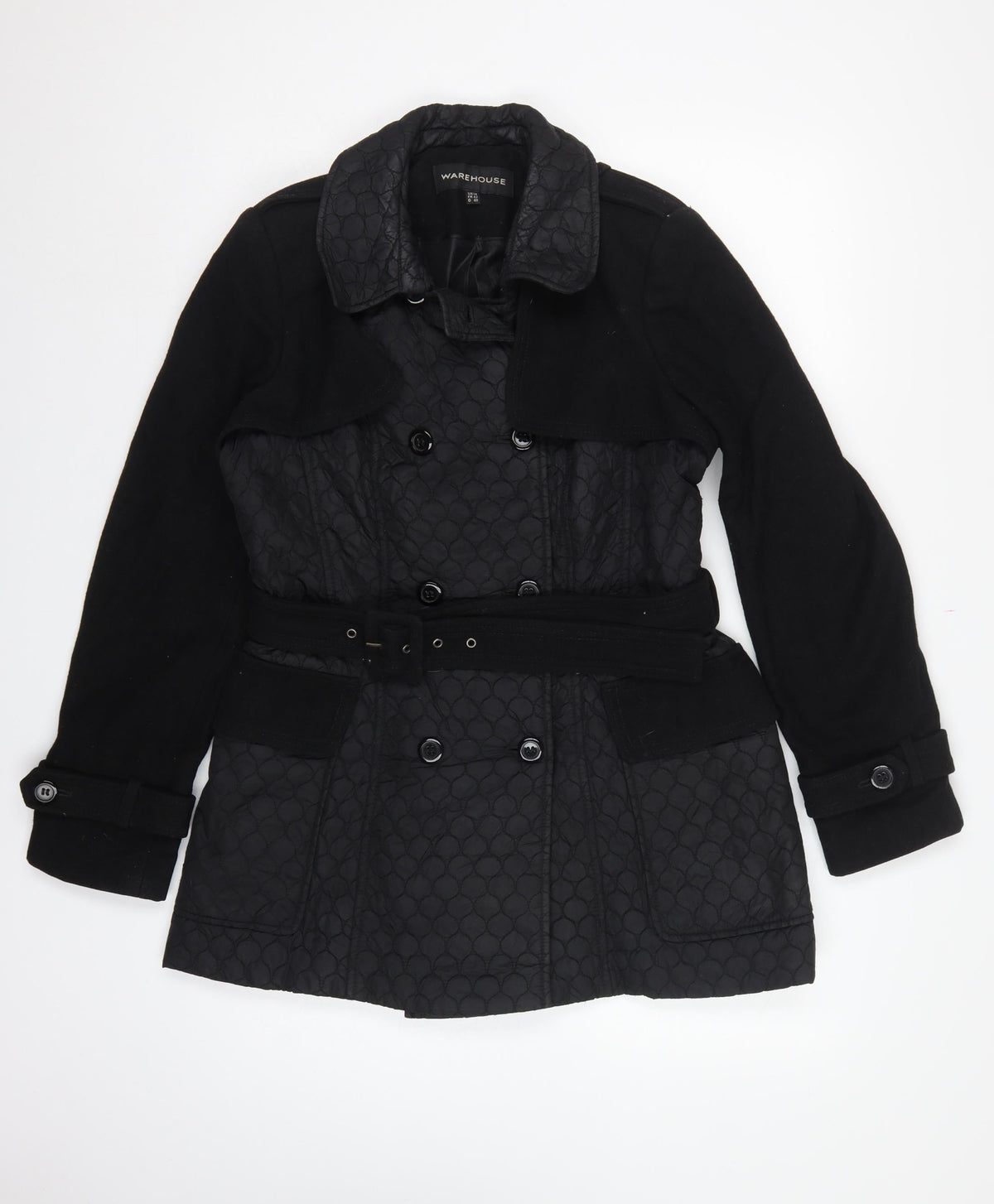 Warehouse Women’s Black UK 14 Quilted Belted Trench Coat