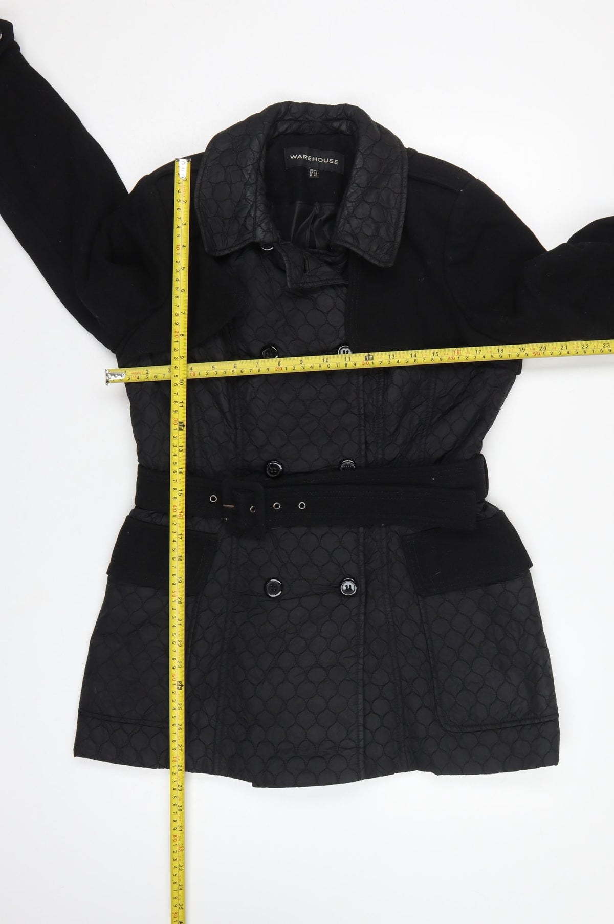 Warehouse Women’s Black UK 14 Quilted Belted Trench Coat