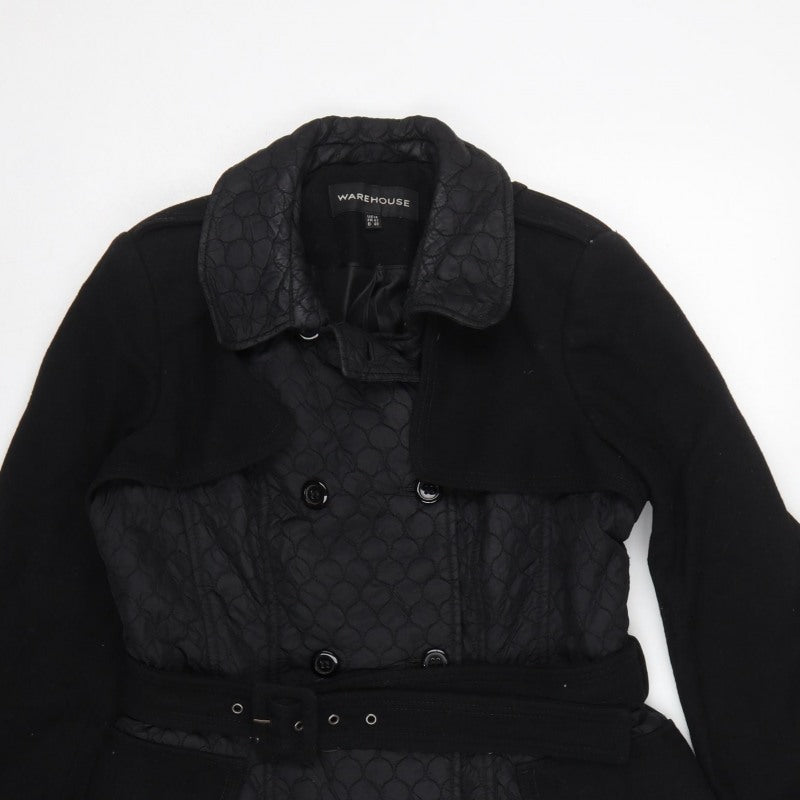 Warehouse Women’s Black UK 14 Quilted Belted Trench Coat