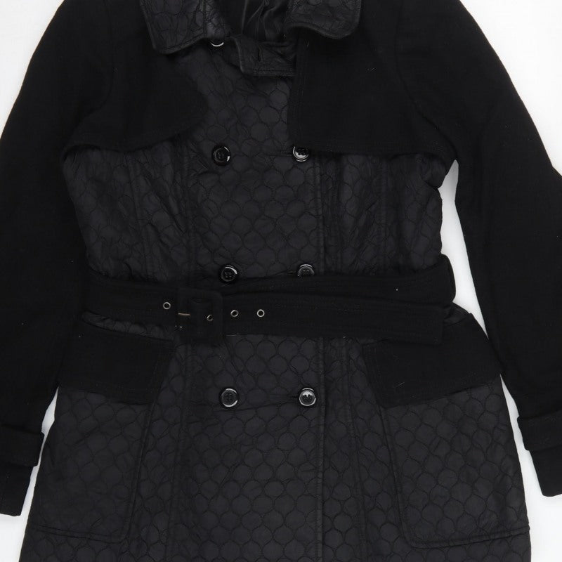 Warehouse Women’s Black UK 14 Quilted Belted Trench Coat